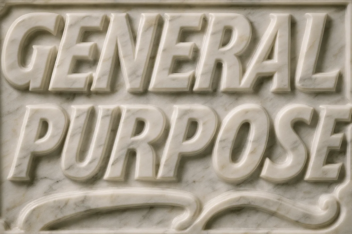 General Purpose logo transformed into polished Carrara marble sculpture with realistic stone texture created with ChatGPT